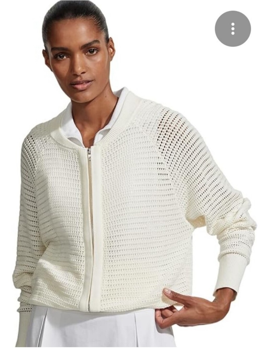 Varley Cameron Knit Cardigan Sz XS Off-White Zip Up Oversized Fit Sporty Preppy
